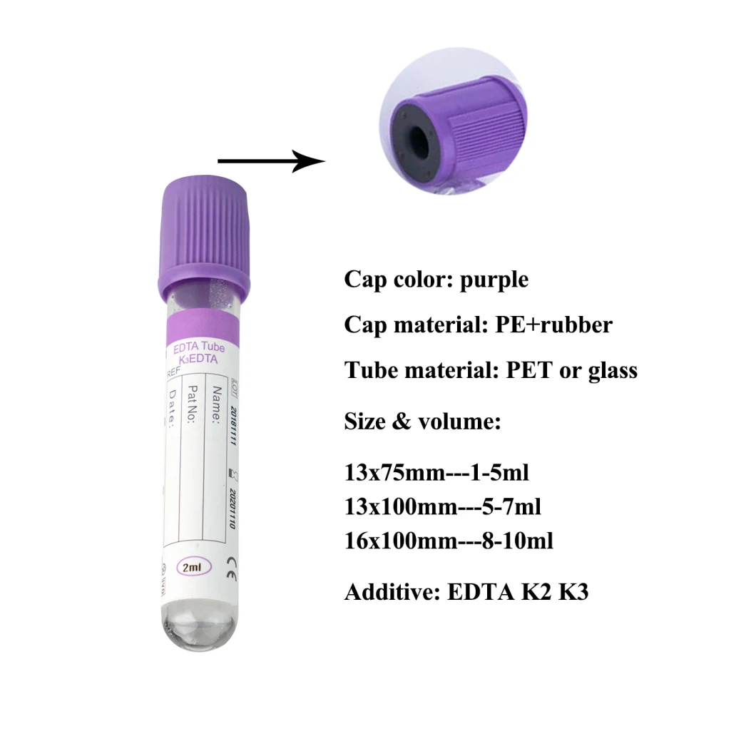 Medical Disposable EDTA K2/K3 Tube Vacuum Blood Collection Tube