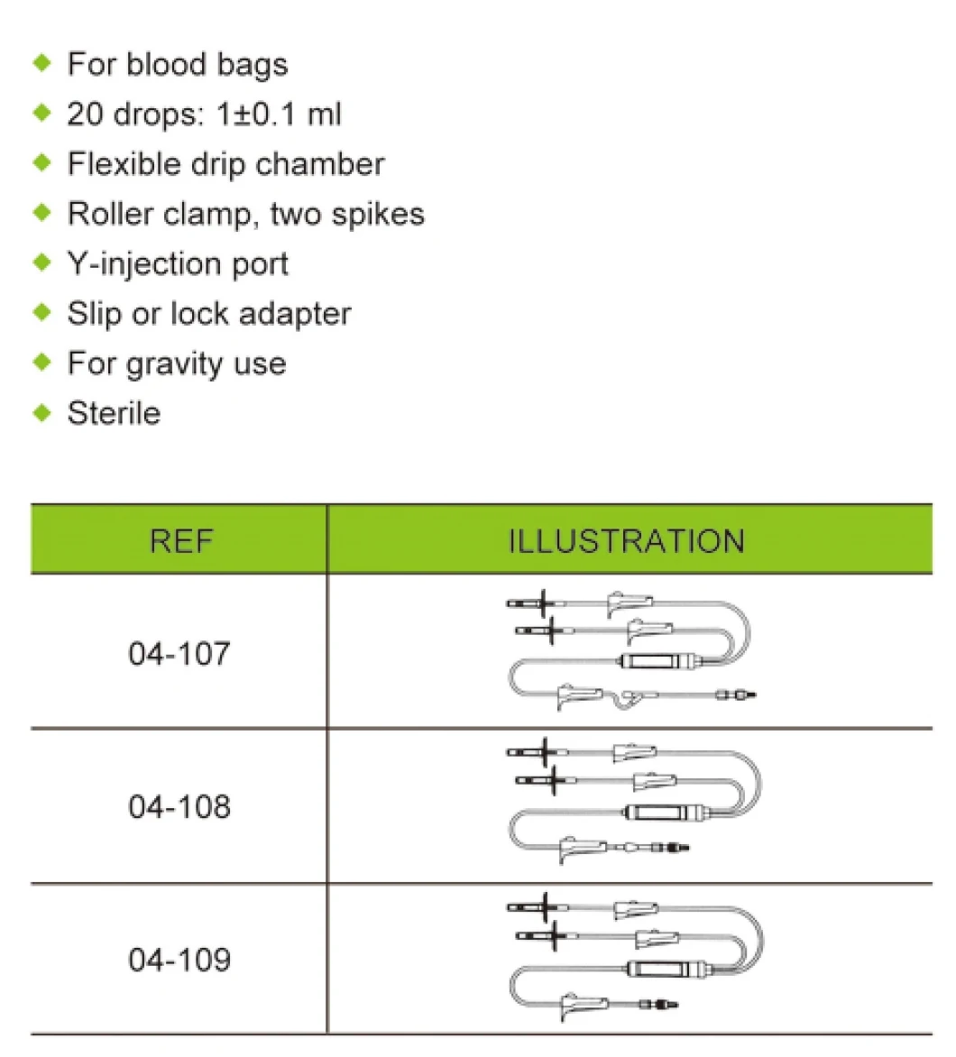 OEM Apparatus China Disposable Transfusion Set with Sterile Luer Slip